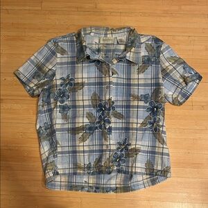 Blue Floral Plaid Women's Blouse